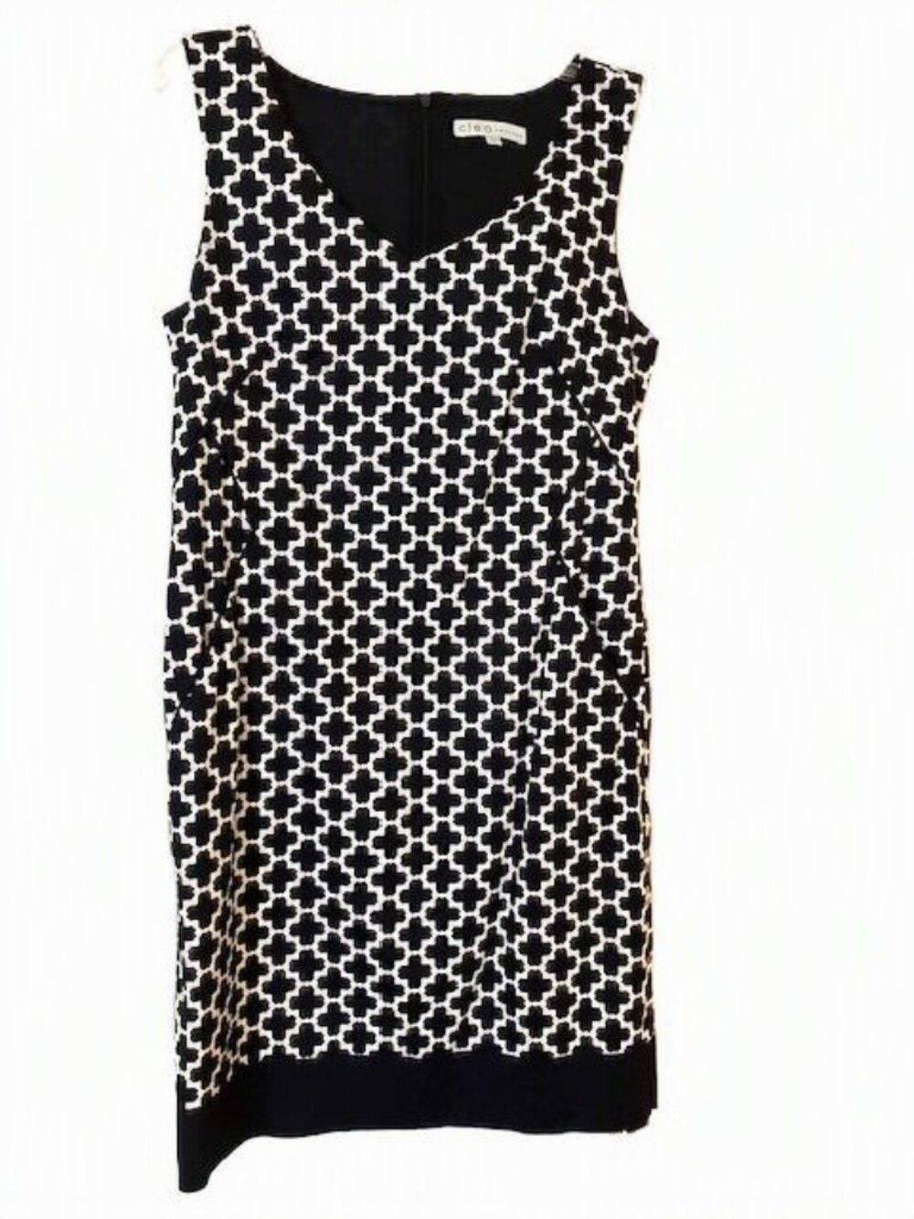 Dark Navy and White Patterned Cleo Petites Dress Lined with Pockets Size 6P